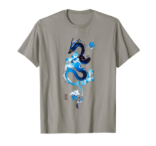 Cherry Blossom Japanese Dragon Asian Retro 80’s Style T-Shirt
