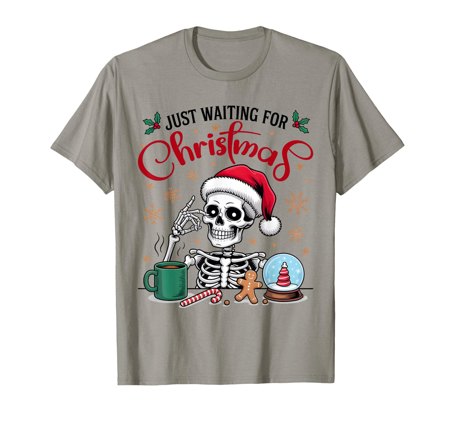 Funny Skeleton Just Waiting for Christmas T-Shirt