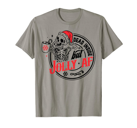Dead Inside But Jolly AF Funny Skeleton Santa Hat Christmas T-Shirt