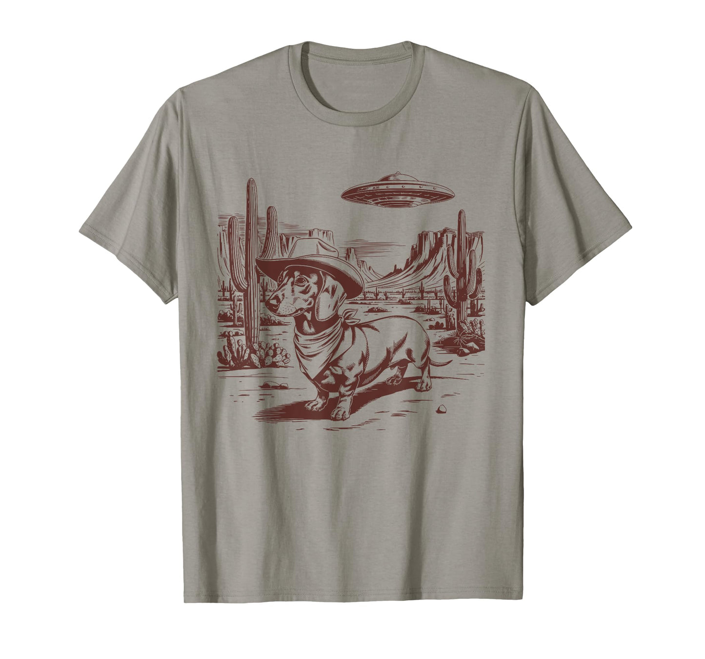 Dachshund UFO Western Vintage Alien 90s Retro Cowboy T-Shirt