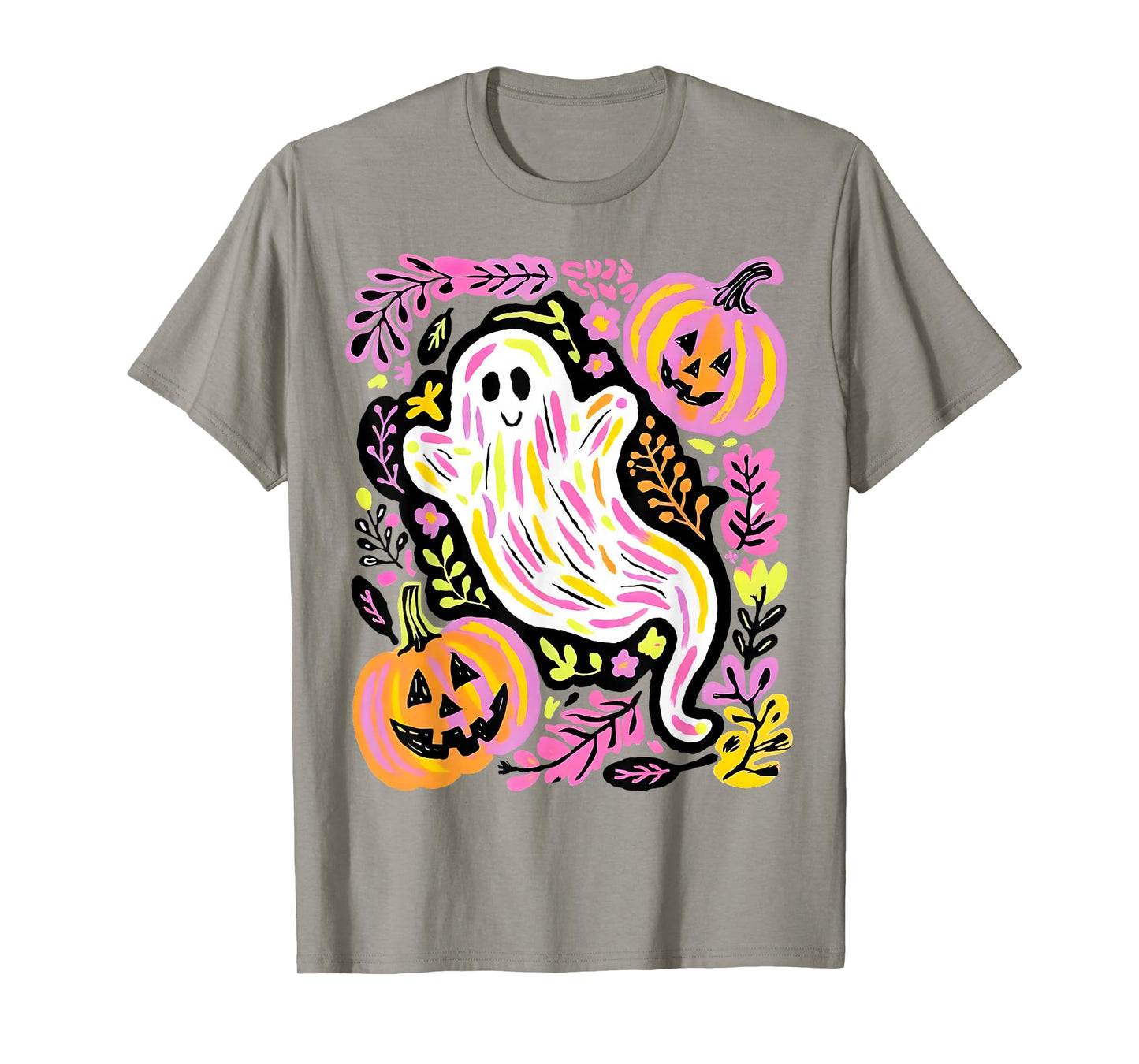 Halloween Ghost Spooky Season Retro Boho Floral Pumpkin T-Shirt