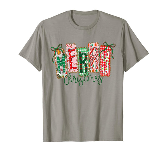 Preppy Merry Christmas Coquette Bow Pink Christmas Tree Girl T-Shirt
