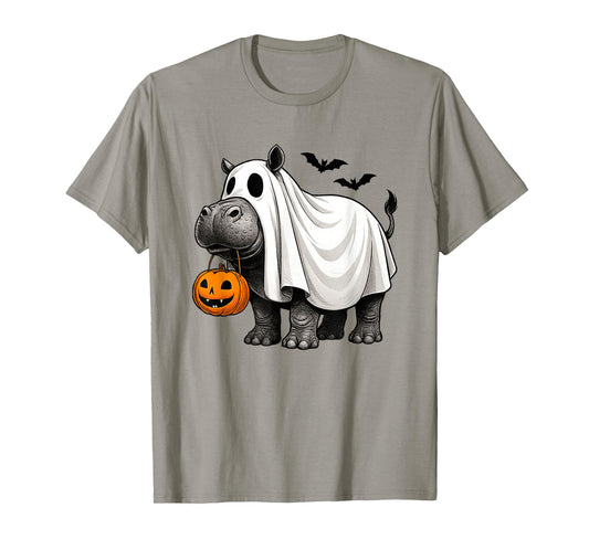 Funny Hippo Ghost Halloween Hippopotamus JackoLantern T-Shirt