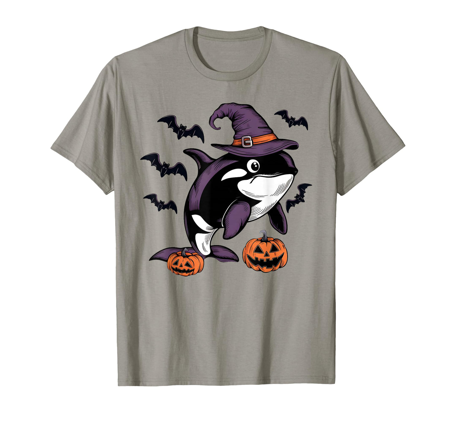 Funny Pumpkin Bat Witch Costume Orca Halloween T-Shirt