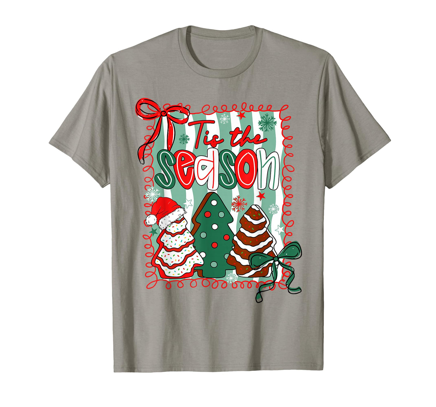 Tis The Season Coquette Bow Christmas Tree Cakes Debbie Pjs T-Shirt