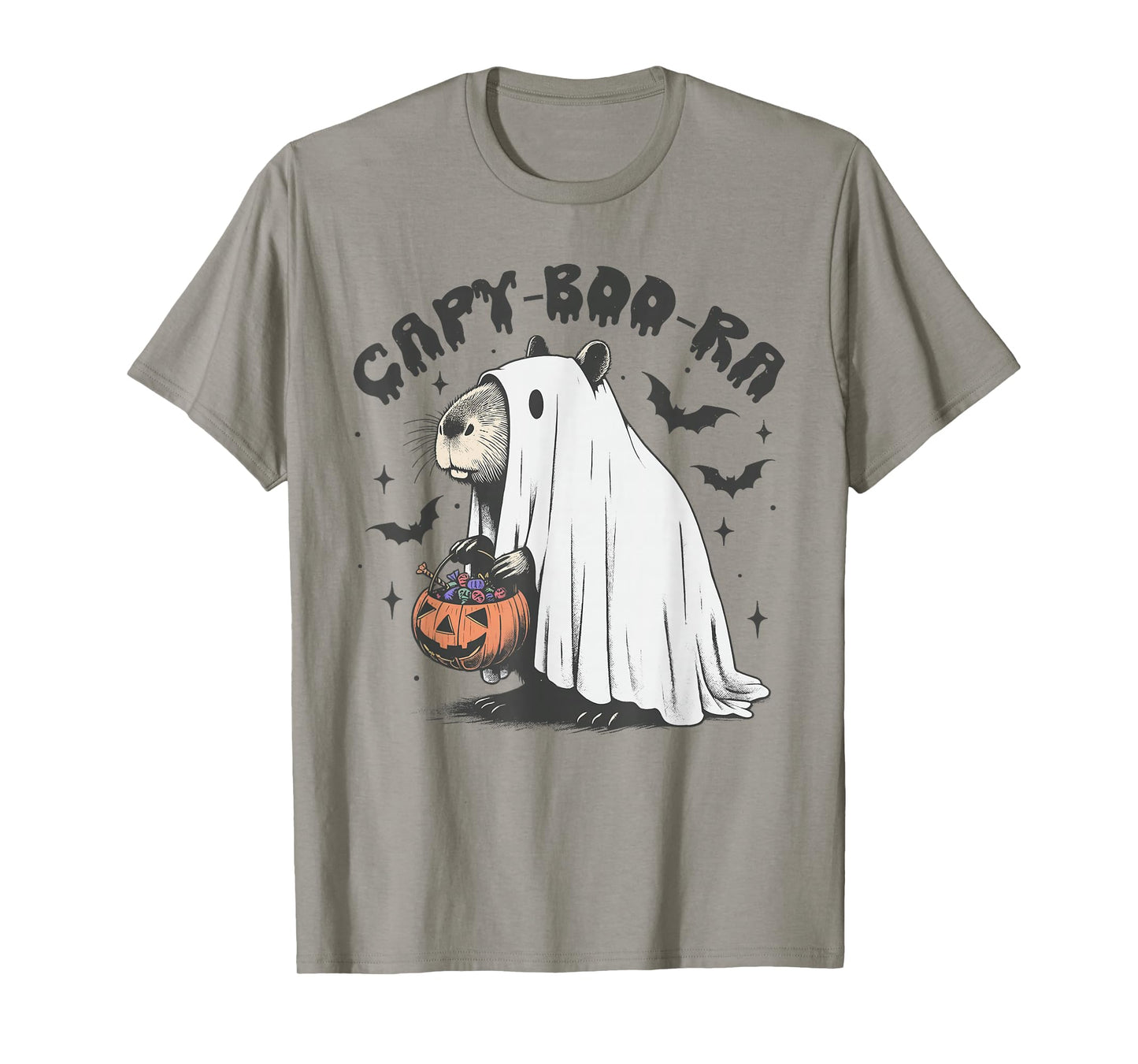 Ghost Capybara and Pumpkin Funny Halloween Cappy Women Men T-Shirt