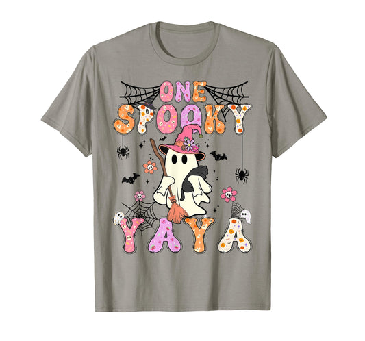 Groovy One Spooky Yaya Retro Halloween Cute Ghost T-Shirt