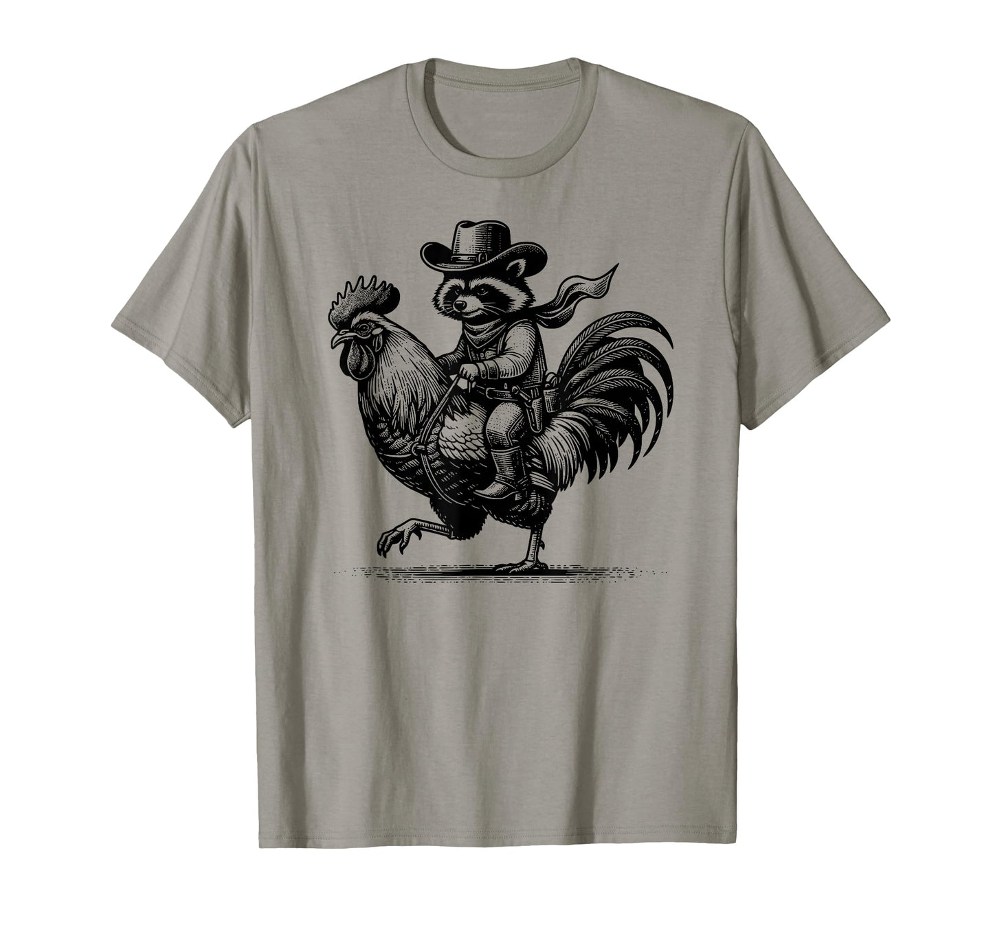 Funny Raccoon with Cowboy Hat & Boots Riding Rooster Vintage T-Shirt