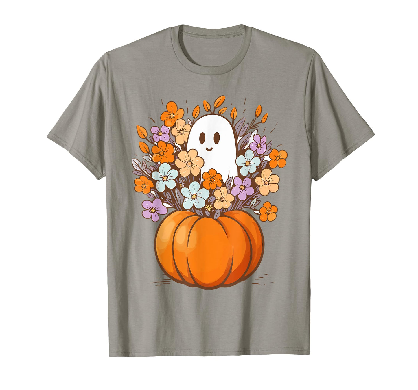 Floral Ghost Halloween Costume Aesthetic Ghost Pumpkin Fall T-Shirt