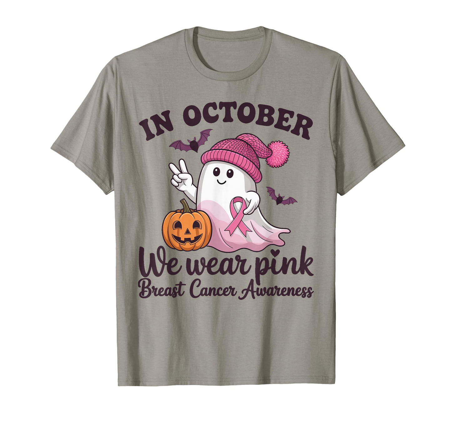 in October we wear Pink Halloween Breast Cancer Awareness T-Shirt