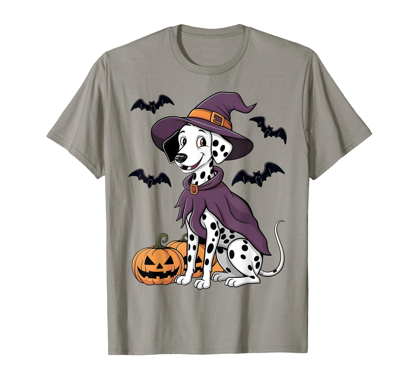Scary Pumpkin Bat Funny Witch Hat Dalmatian Dog Halloween T-Shirt