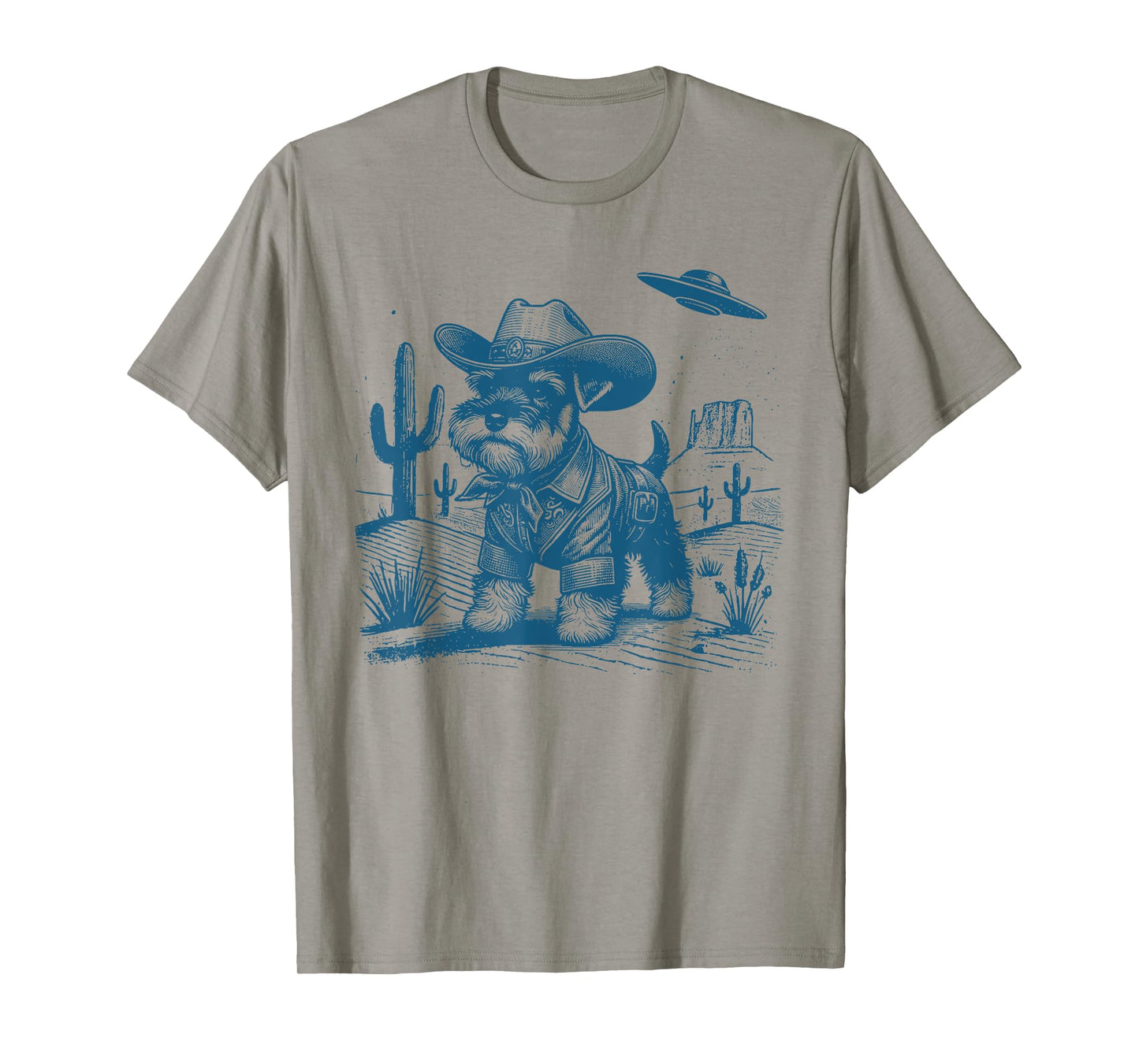 Schnauzer Vintage UFO Western Funny Cowboy Schnauzer UFO T-Shirt