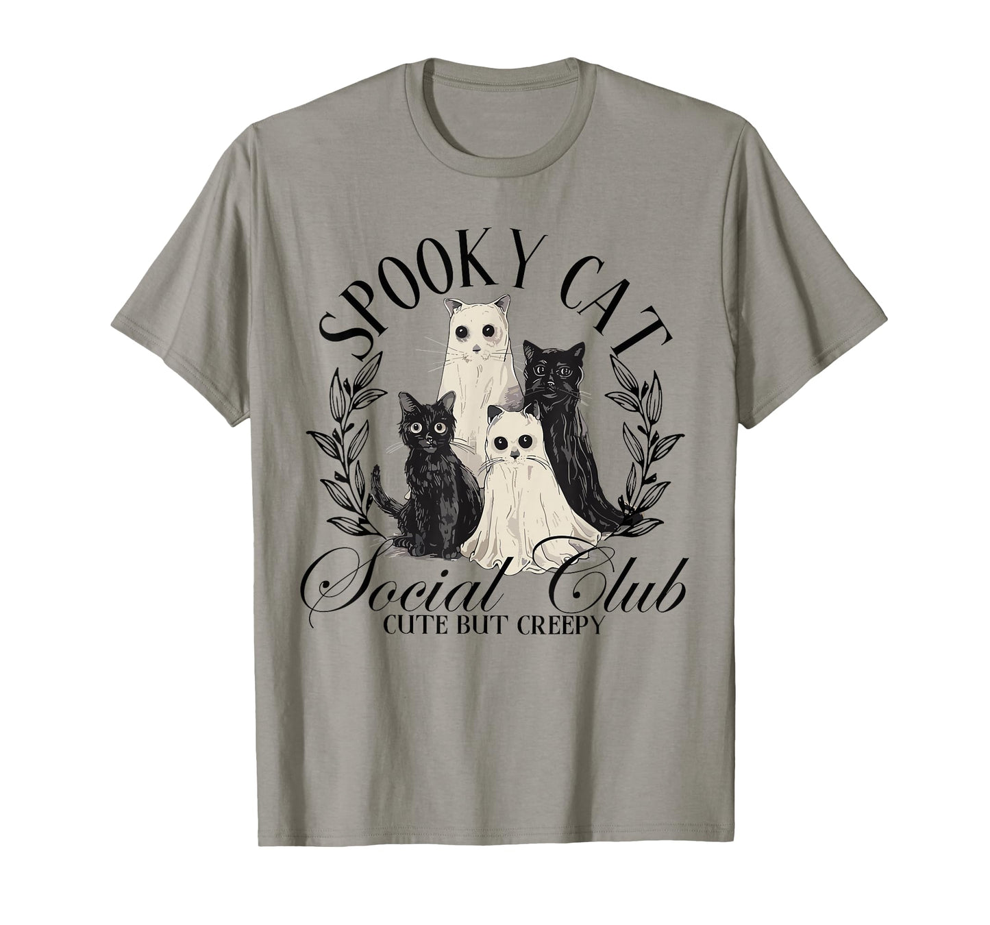 Spooky Cat Social Club Ghost Cat Halloween Gothic Black Cat T-Shirt