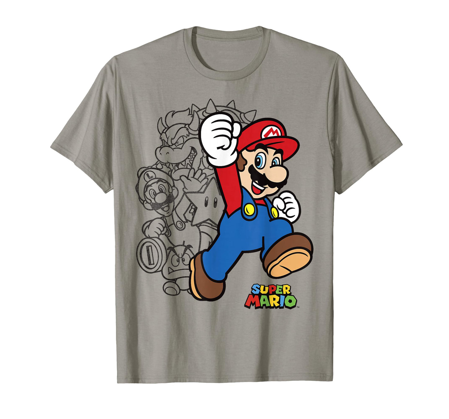 Super Mario Group Shot Bowser Outline T-Shirt