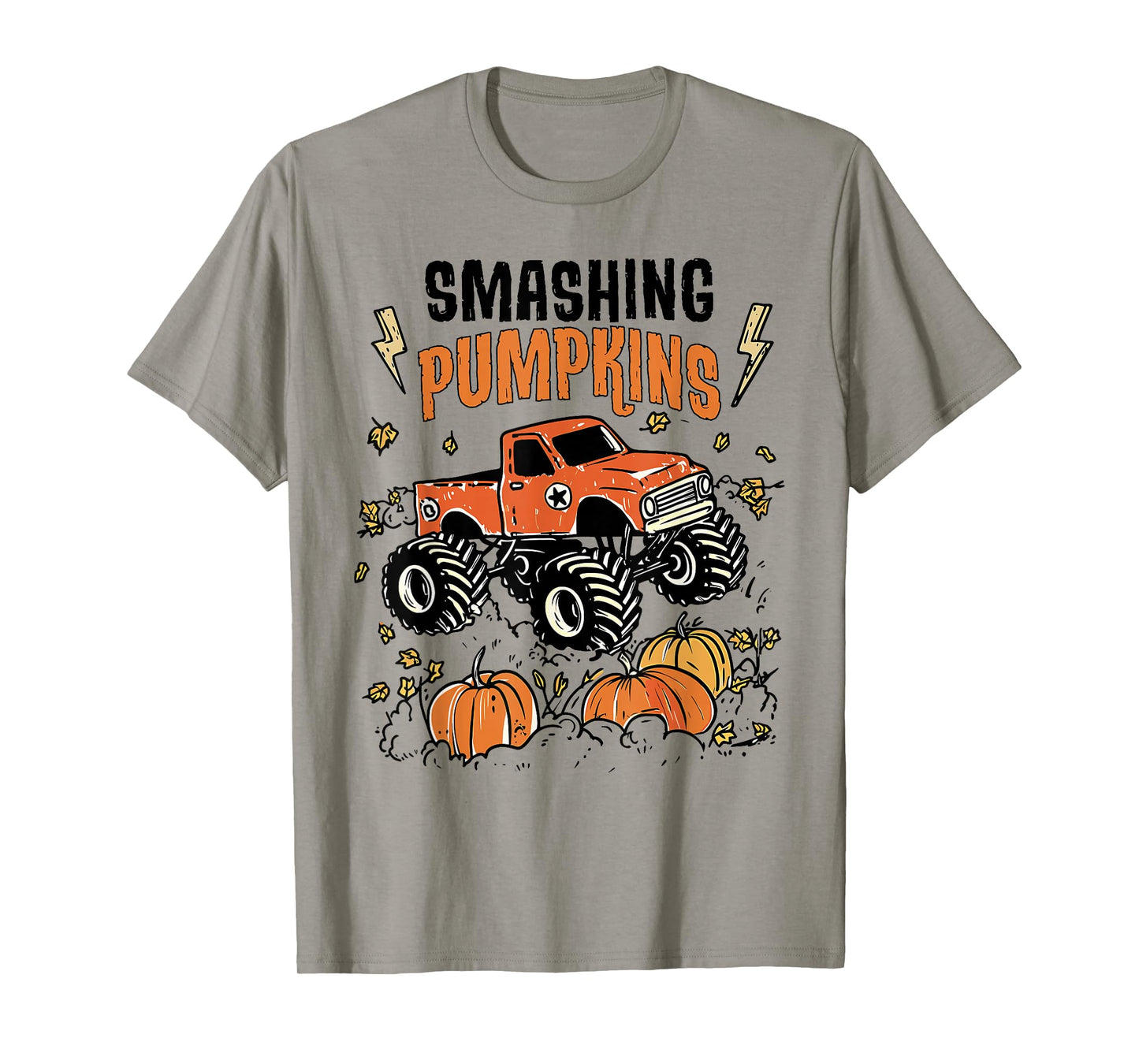 Retro Funny Monster Truck Smashing Pumpkin Boys Halloween T-Shirt