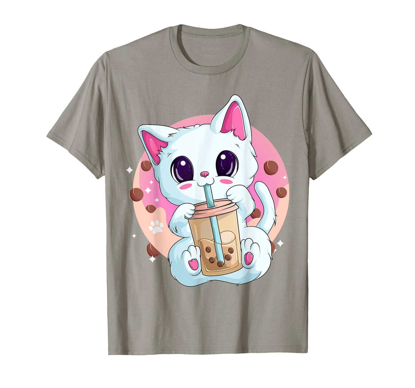 Boba Tea Cat Anime Shirts for Women, Kawaii Bubble Tea Neko T-Shirt