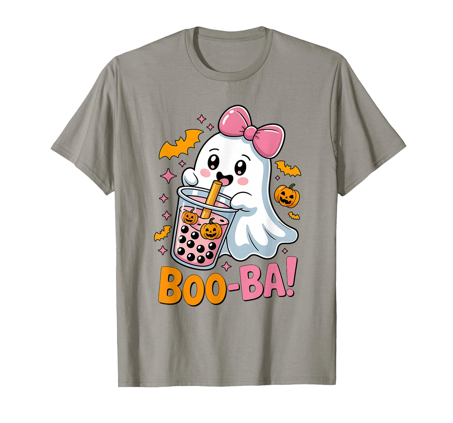 Kawaii Boba Cute Boo Ghost Halloween Girl Women Coquette Bow T-Shirt