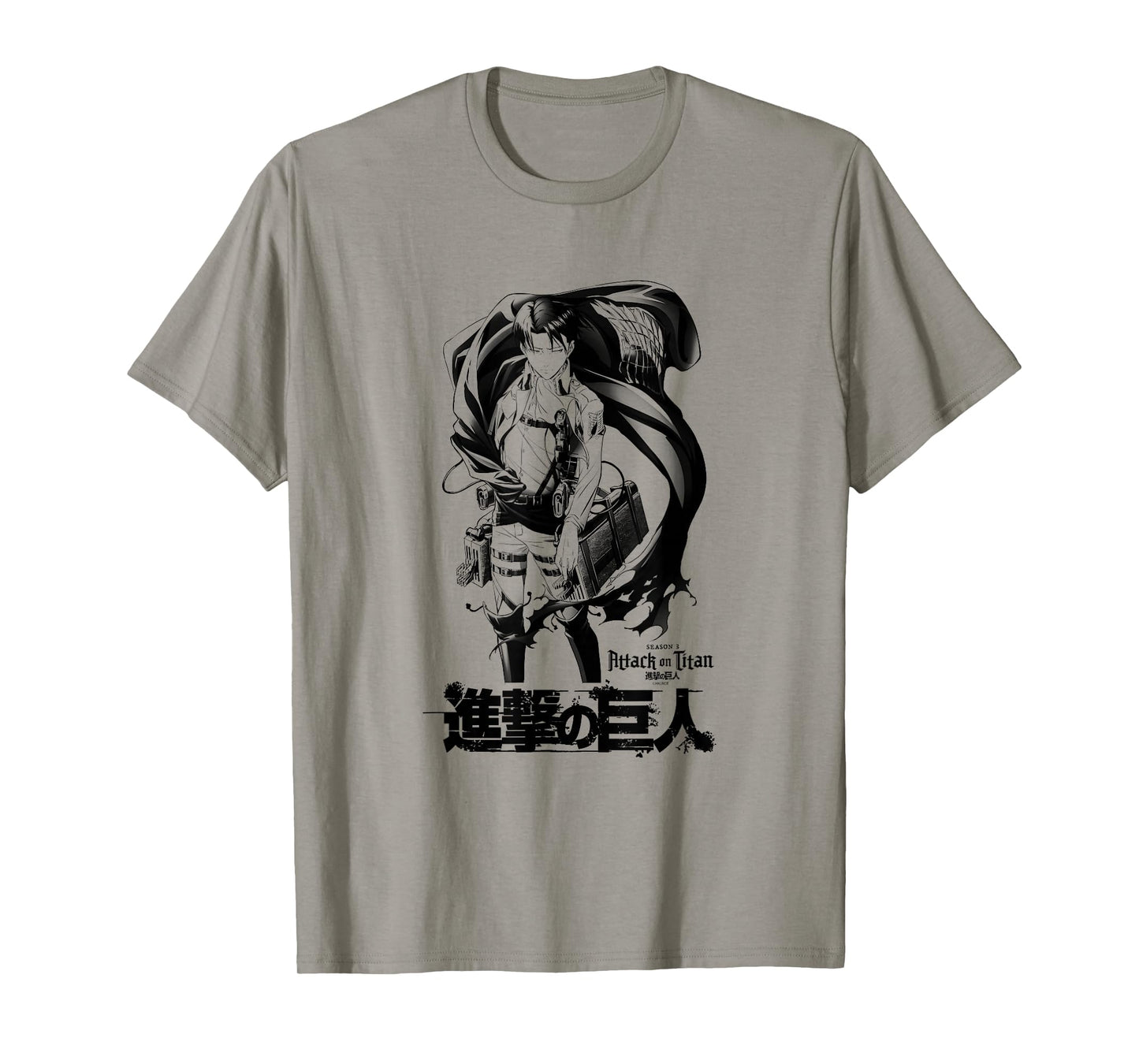 Attack on Titan Season 3 Levi with Cloak Black Outline Anime T-Shirt