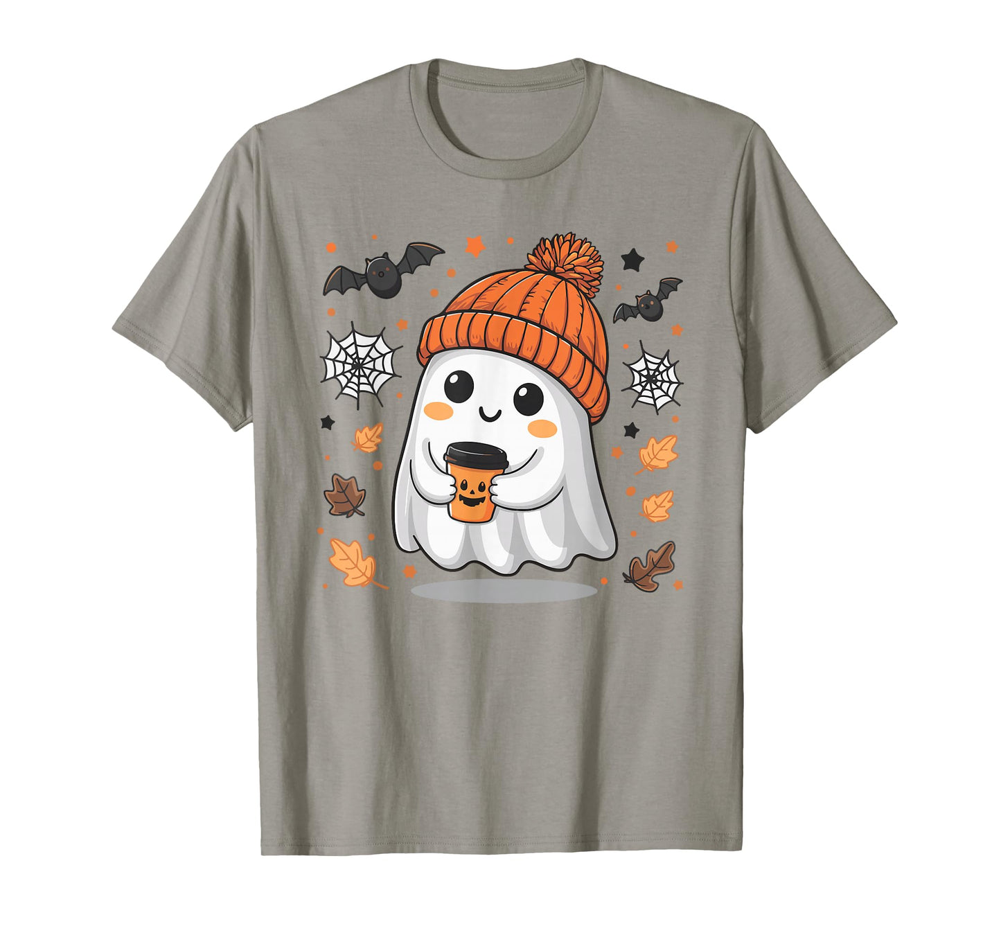 Cute Ghost Drinking Coffee Halloween Ghost Ice Coffee Womens T-Shirt