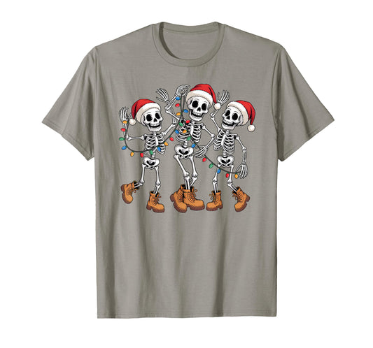 Dancing Skeleton Christmas Lights Santa Hat Xmas Pajamas T-Shirt