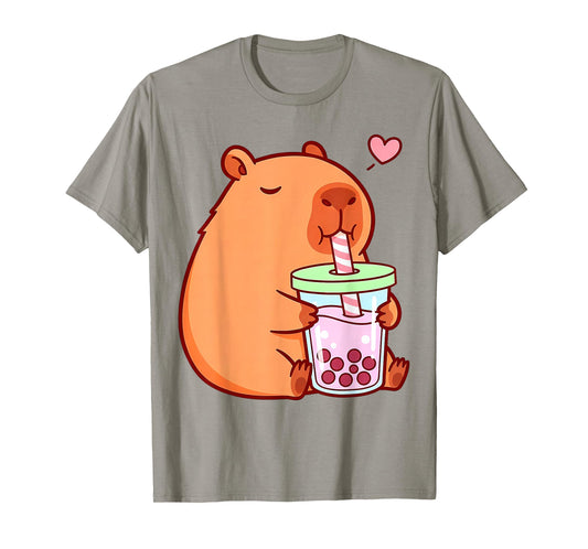 Cute Capybara Kawaii Anime Girls Drinking Boba Tea Lover T-Shirt