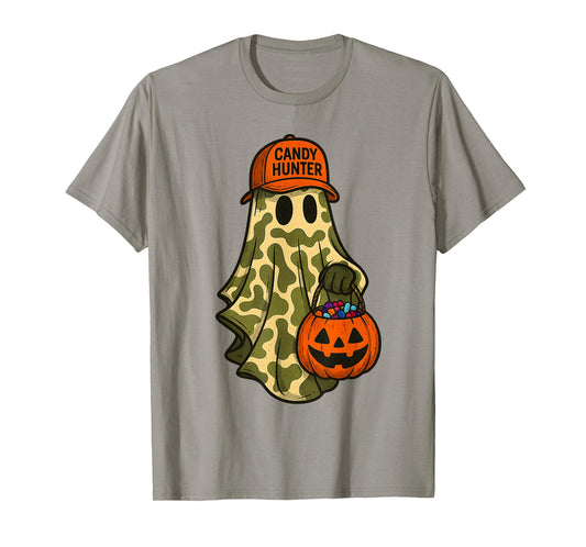 Camo Ghost Candy Hunter Halloween Funny Boys Kid Men Hunting T-Shirt