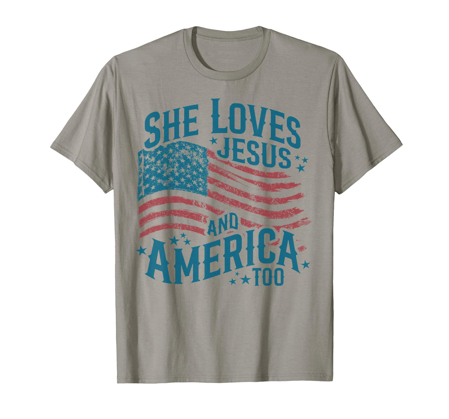 She Loves Jesus and America Too USA Flag 4th of July T-Shirt