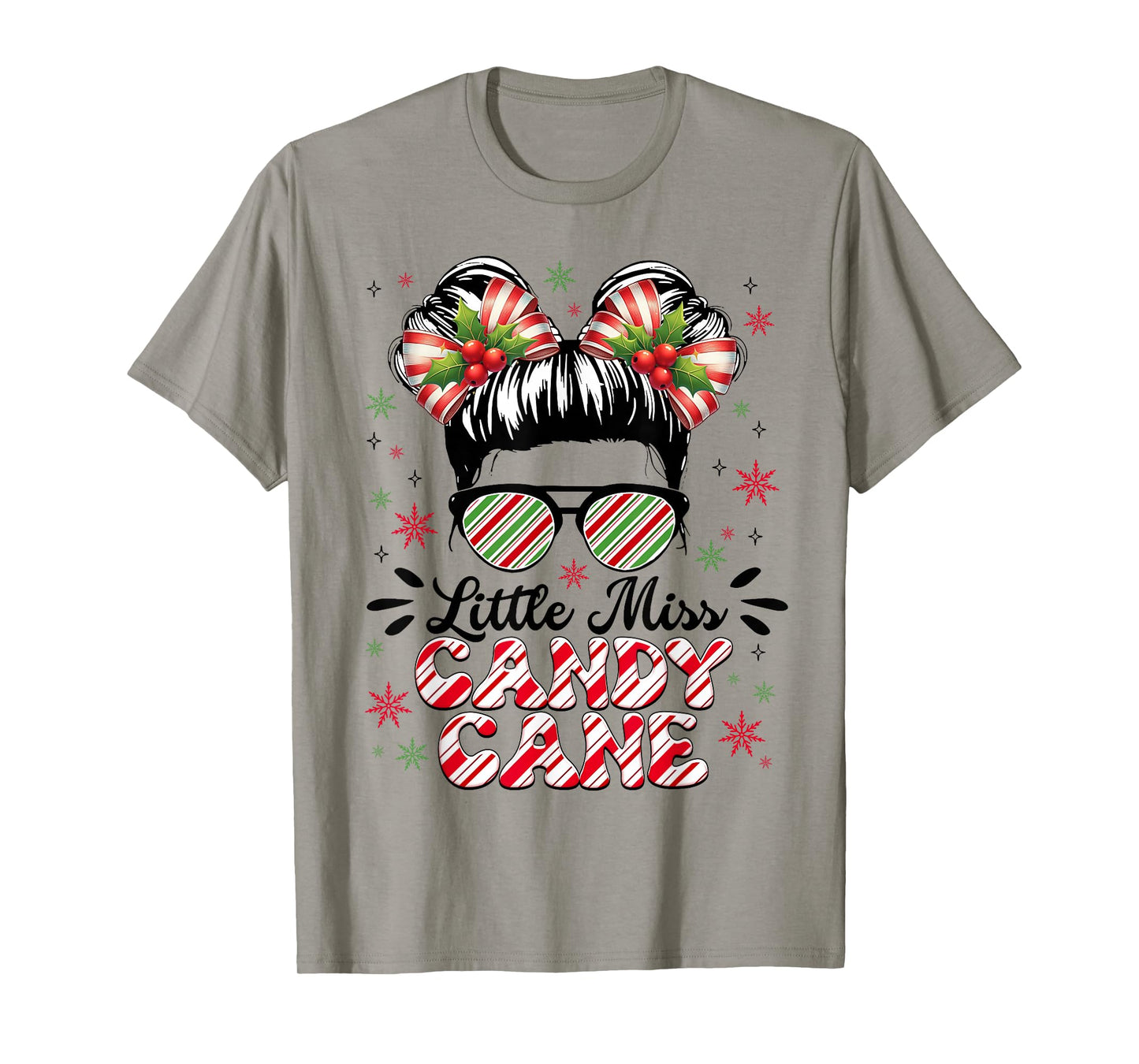 Little Miss Candy Cane Christmas Messy Bun Toddler Girl Kids T-Shirt