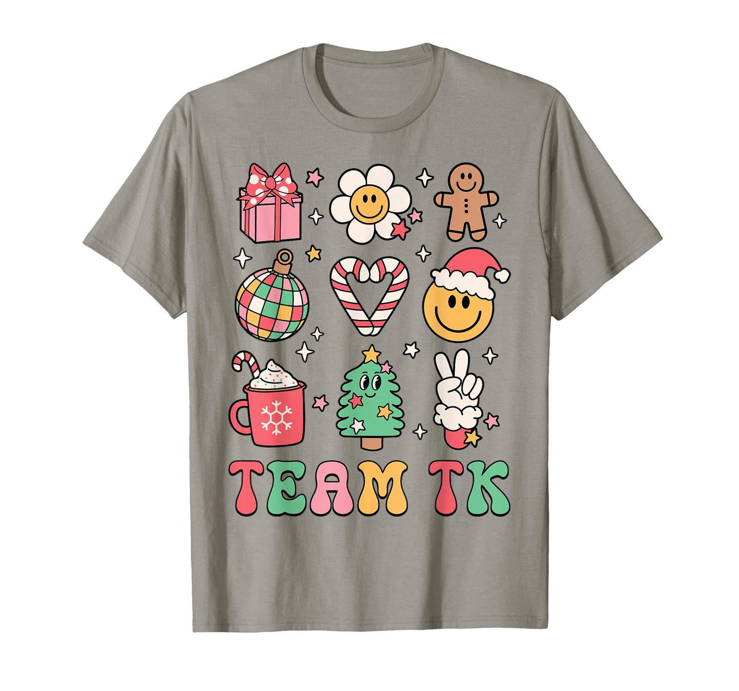 Team TK Teacher Christmas Groovy Smile Face Girl Boy Kid TK T-Shirt