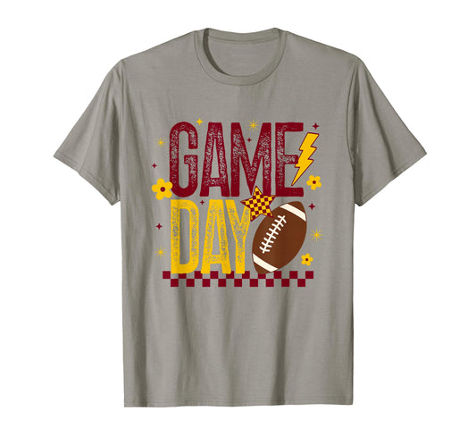 Game Day Football Season Retro Maroon Gold Checked Touchdown T-Shirt