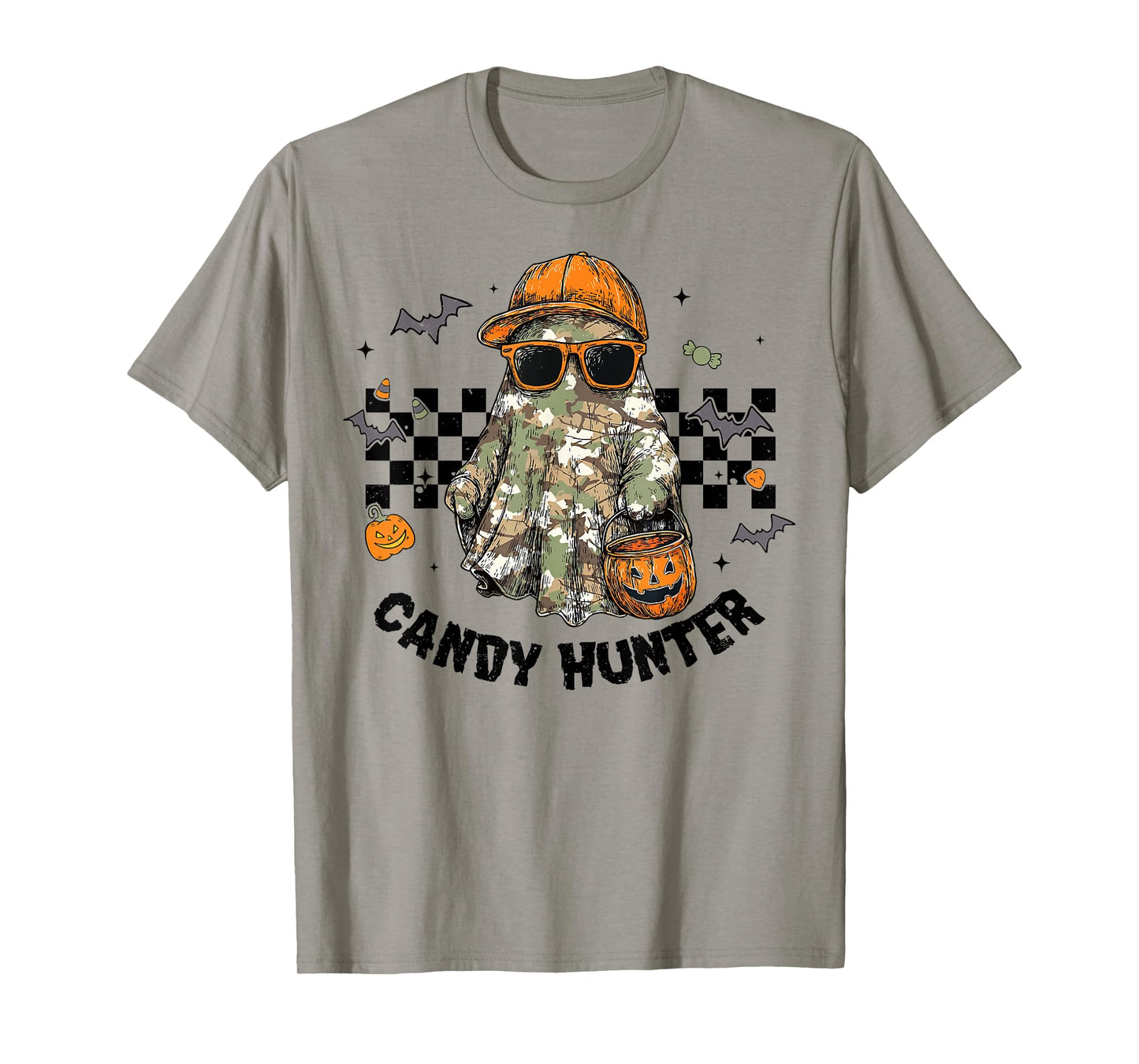 Camo Ghost Candy Hunter Halloween Spooky Dude Funny Boys Kid T-Shirt