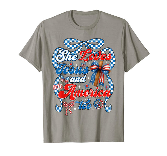 4th Of July She Loves Jesus And America Too Christian Faith T-Shirt