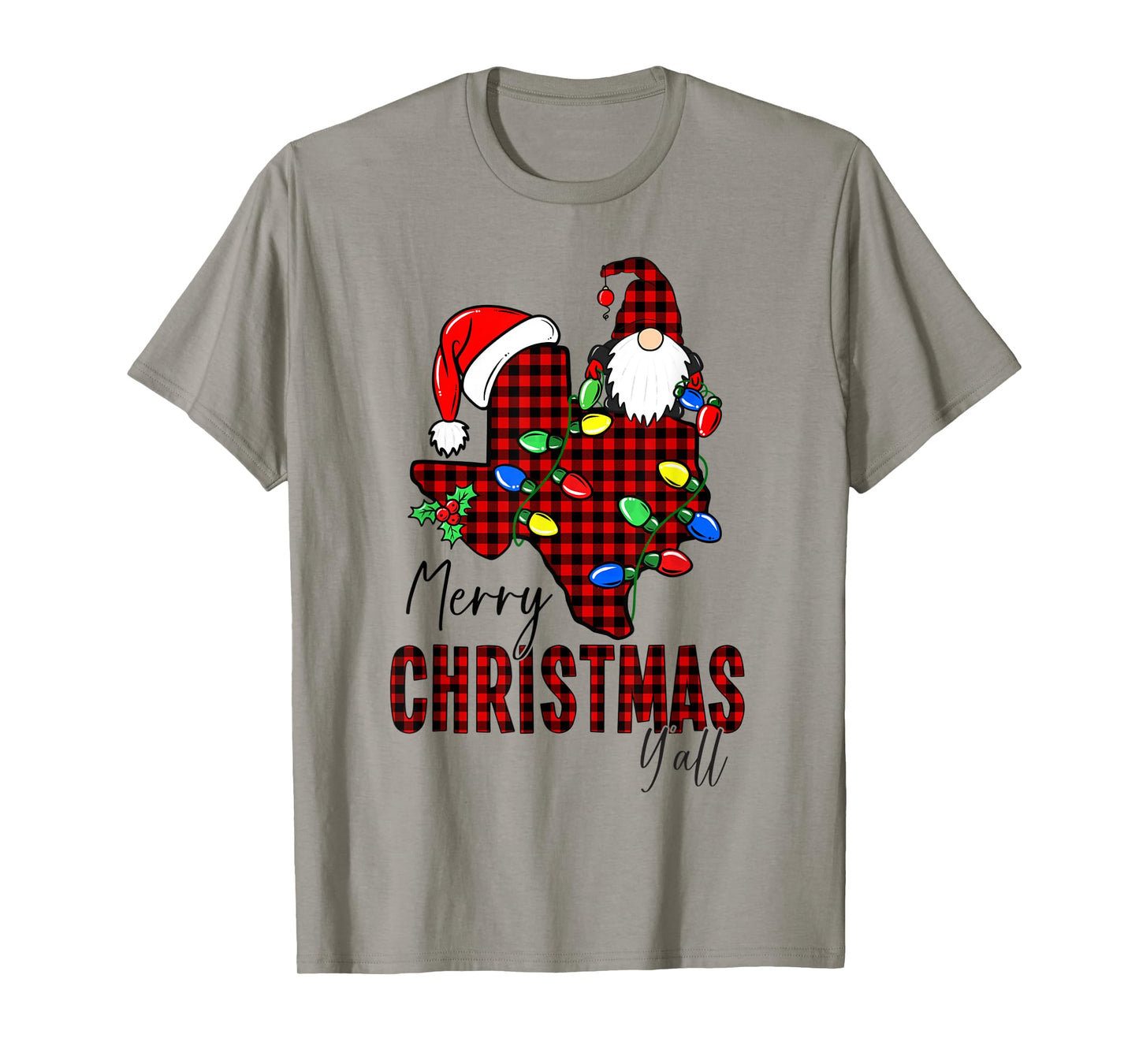 Merry Christmas Y'all Texas State Red Plaid T-Shirt