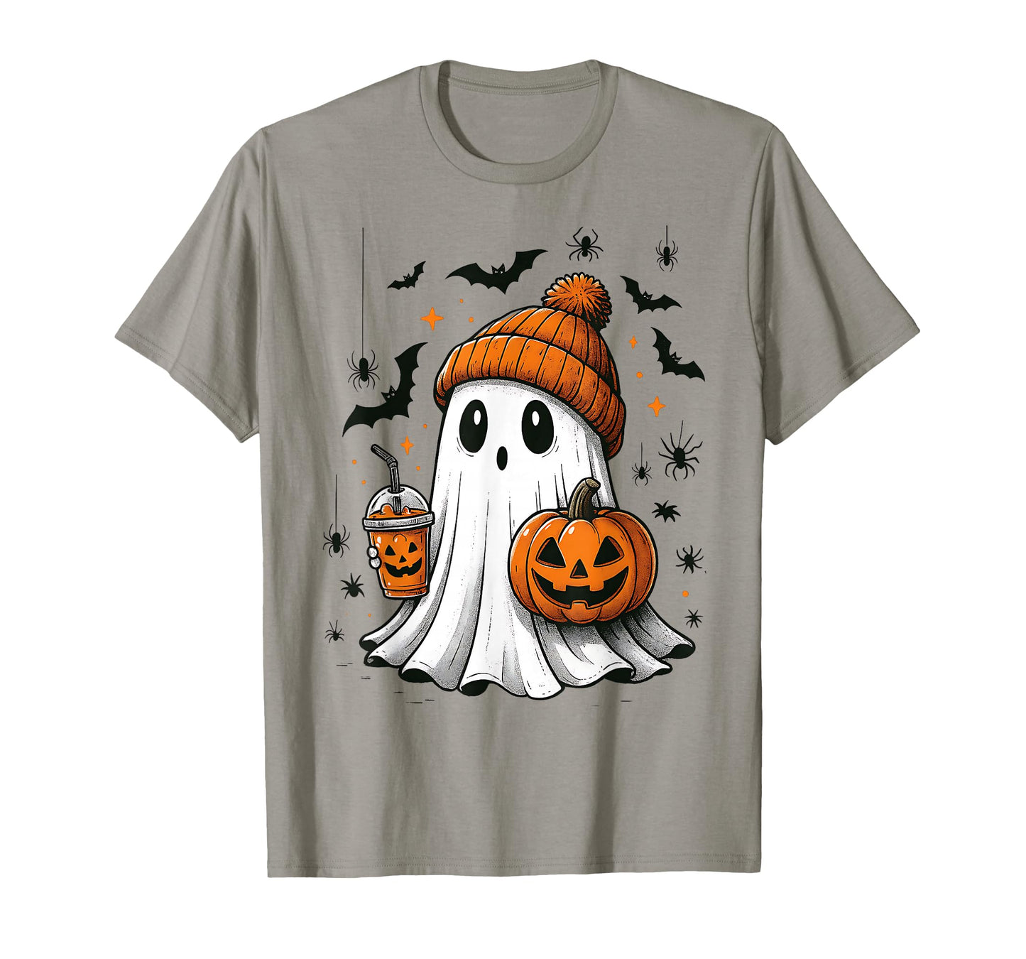 Ghost Drinking Boba Tea Pumpkin Spooky Cute Ghost Halloween T-Shirt