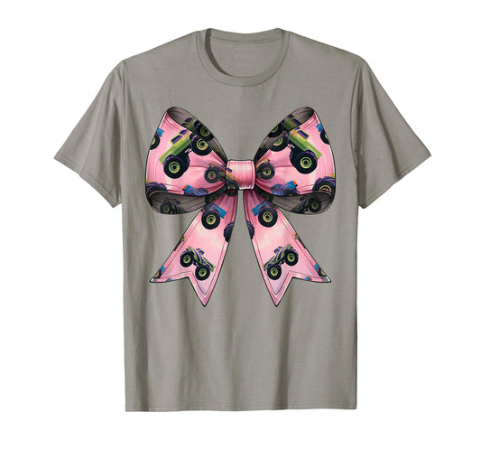 Coquette Bow Monster Truck Mothers Day Pattern Pink Mom Girl T-Shirt