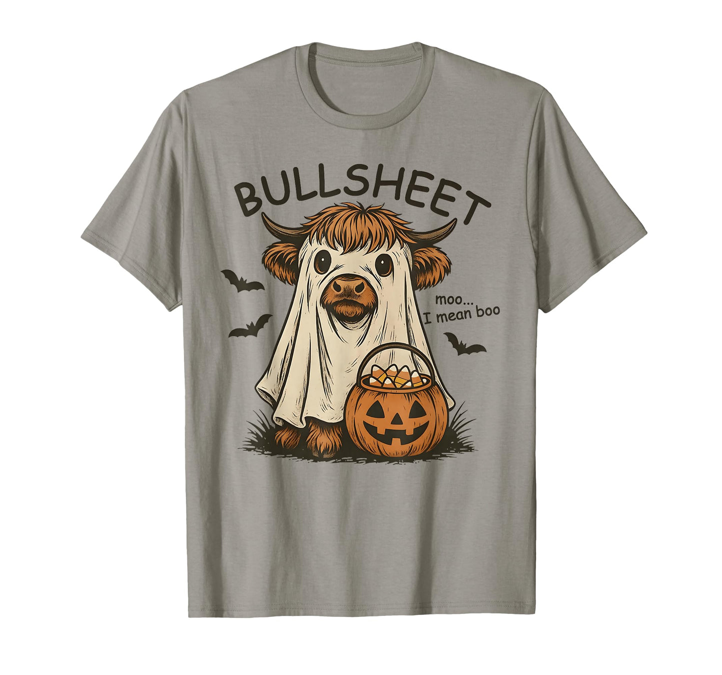 Moo... I Mean Boo Bullsheet Highland Cow Ghost Halloween T-Shirt