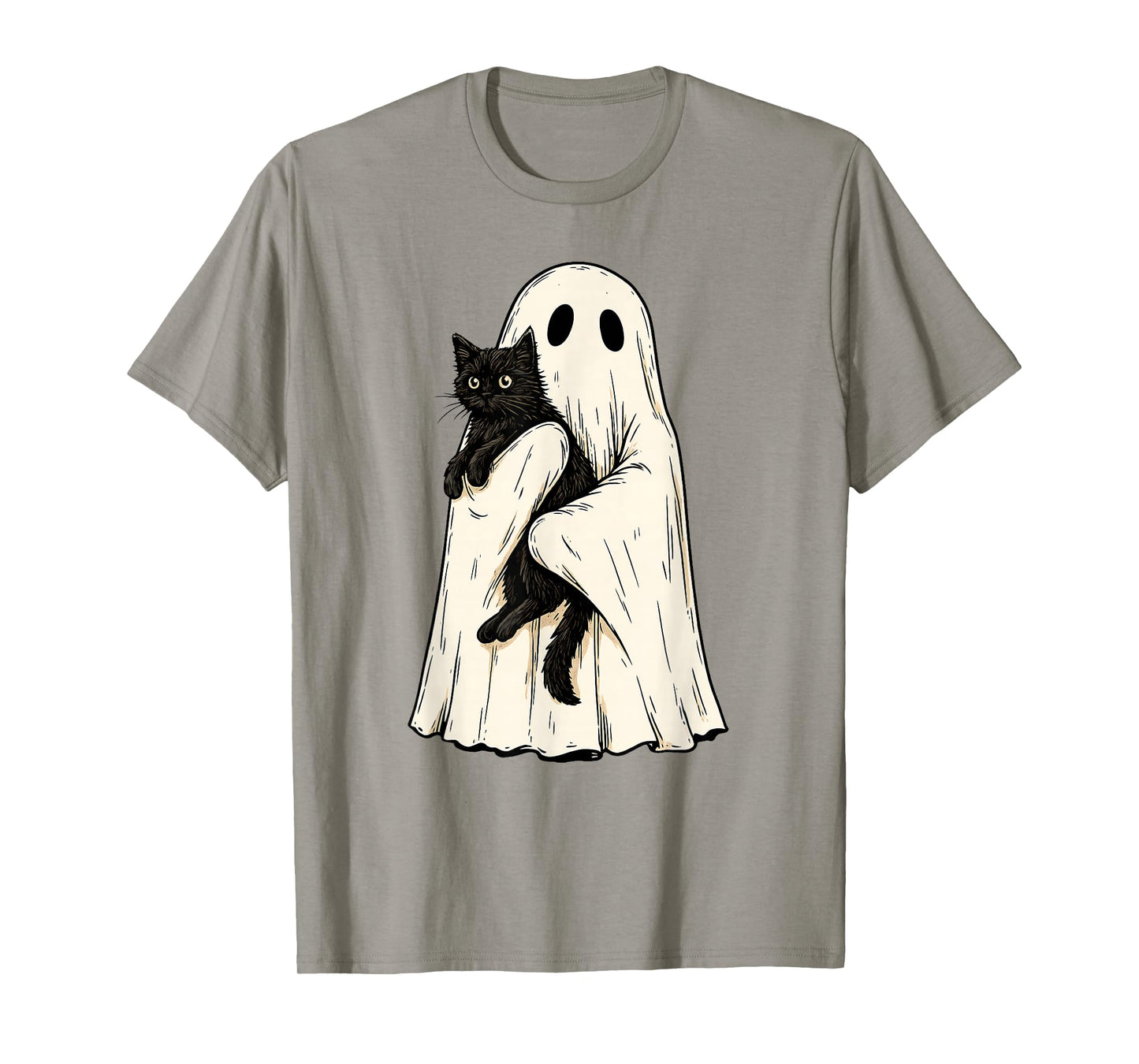 Vintage Halloween Ghost Holding Black Cat Men Women T-Shirt