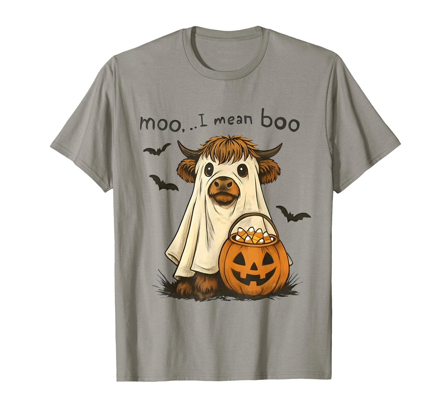 Funny Highland Cow Ghost Costume Spooky Halloween Outfit T-Shirt