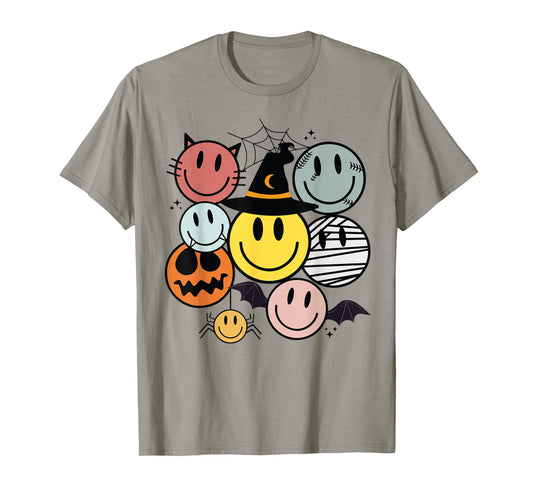Funny Halloween Smile Face Retro Spooky Men Women Boy Girl T-Shirt