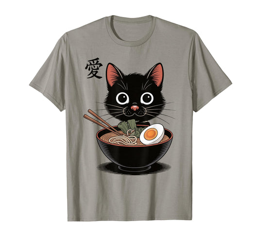 Funny Kawaii Ramen Cat Neko Anime Kanji Love Kitten Art T-Shirt