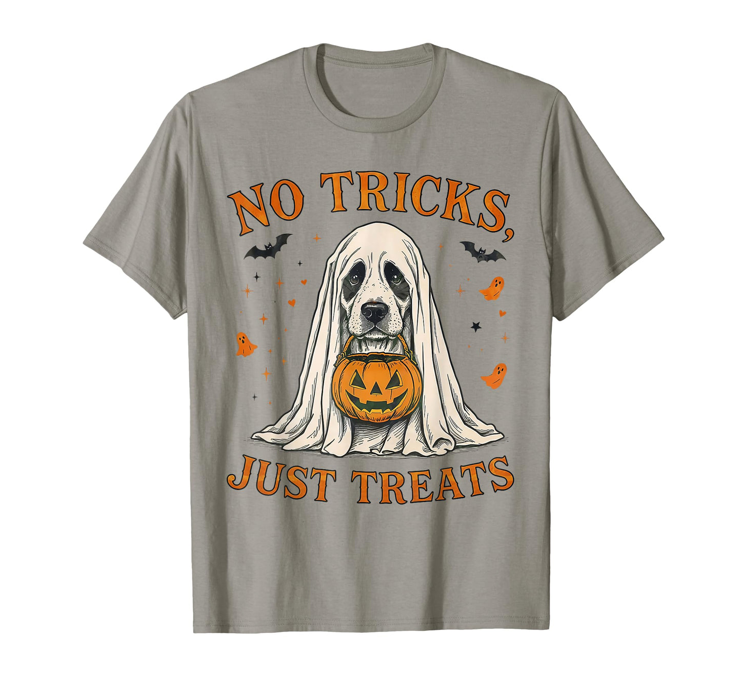 Funny No Tricks Just Treats Cute Dog Ghost Pumpkin Halloween T-Shirt