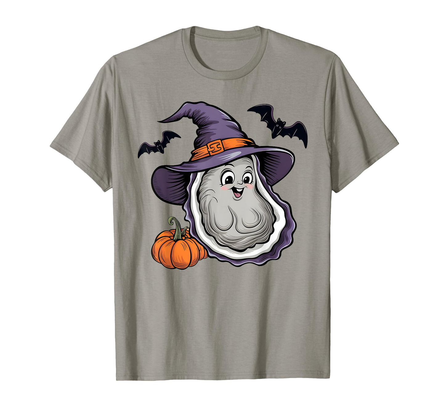 Funny Pumpkin Bat Witch Costume Oyster Halloween T-Shirt