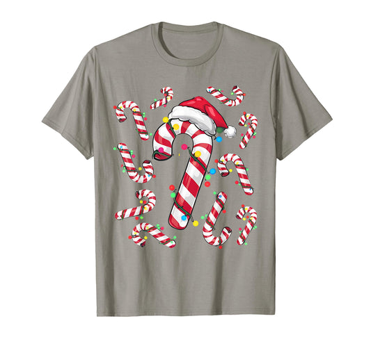 Cute Christmas Candy Cane Santa Hat and Christmas Lights T-Shirt