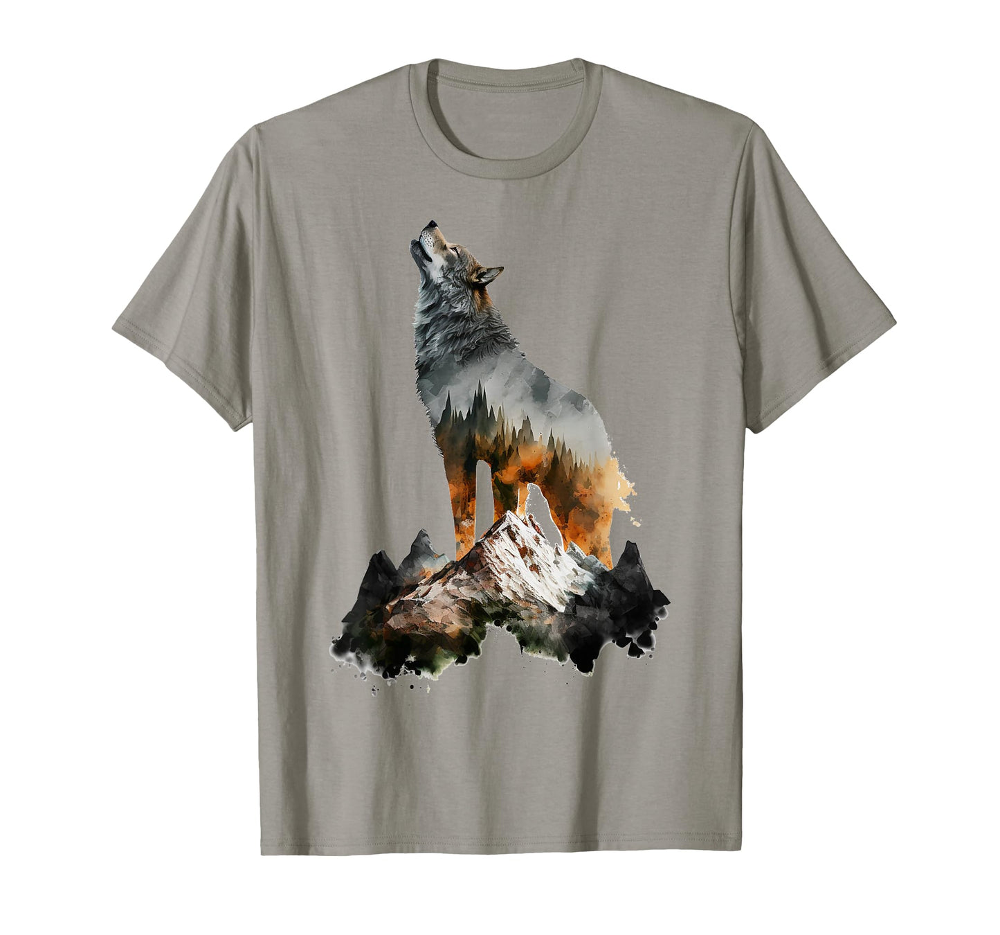 Wolf Howls Mountains Nature Animal Art Animal Lover Wolf T-Shirt
