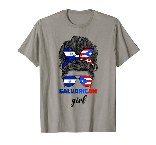 Half Salvadorian and Puerto Rican Rico El Salvador Flag Girl T-Shirt