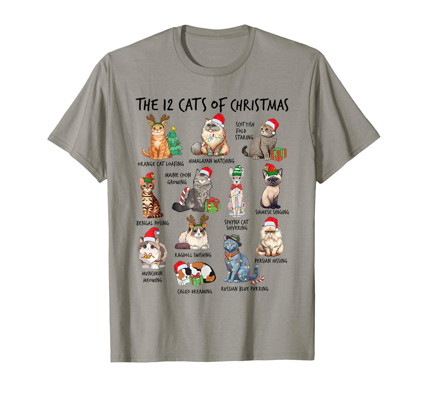 12 Cats of Christmas Funny Christmas Cat Lover Xmas Holiday T-Shirt