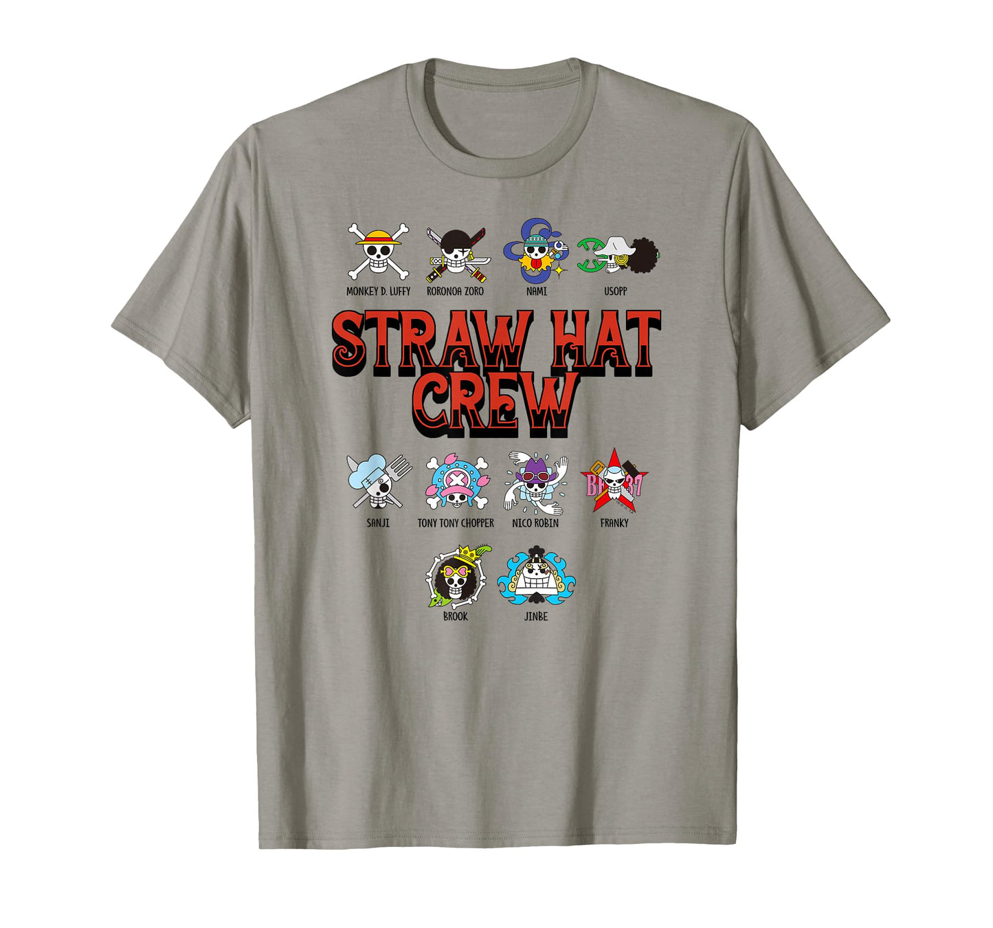 One Piece Anime Straw Hat Crew Jolly Roger Logos T-Shirt