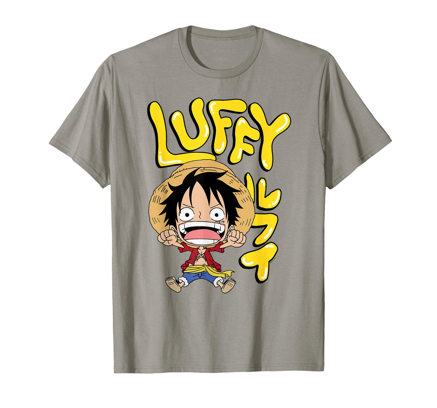 One Piece Anime Luffy Chibi with Bubble Letters T-Shirt