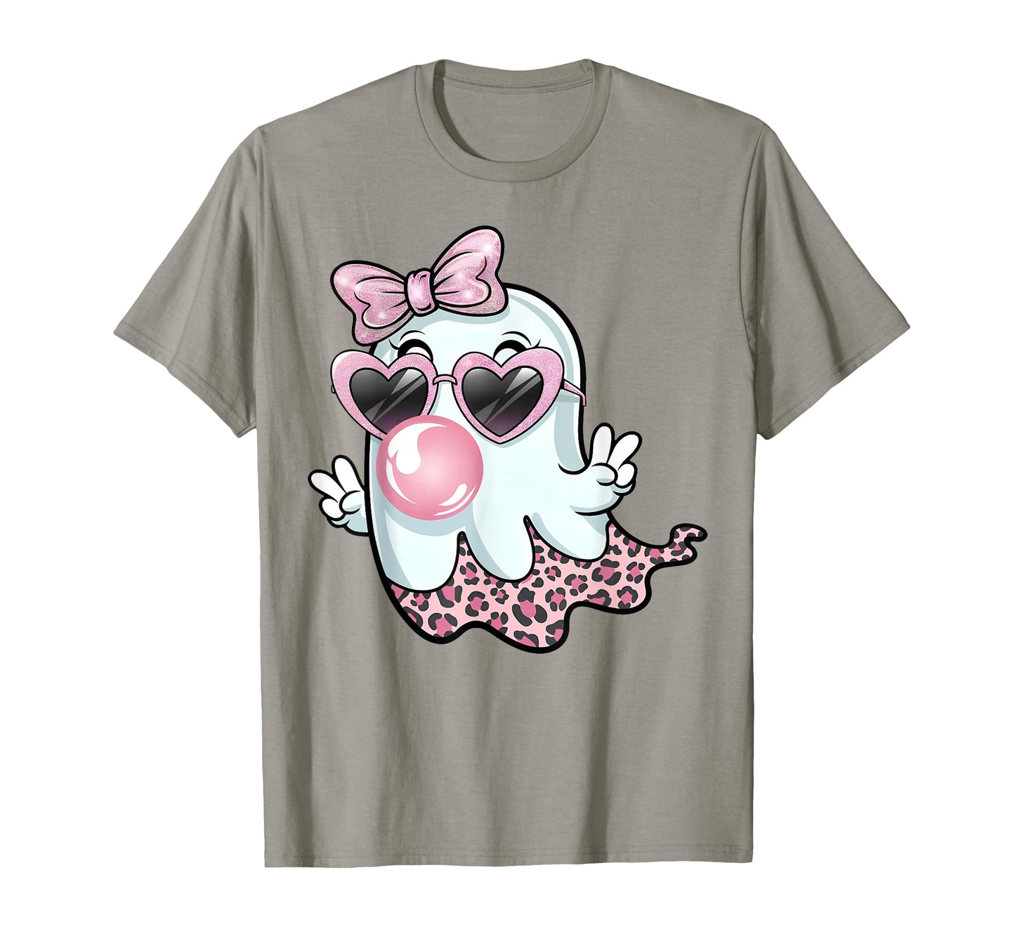 Cute Girly Leopard Ghost Blowing Bubble Gum Halloween Kids T-Shirt