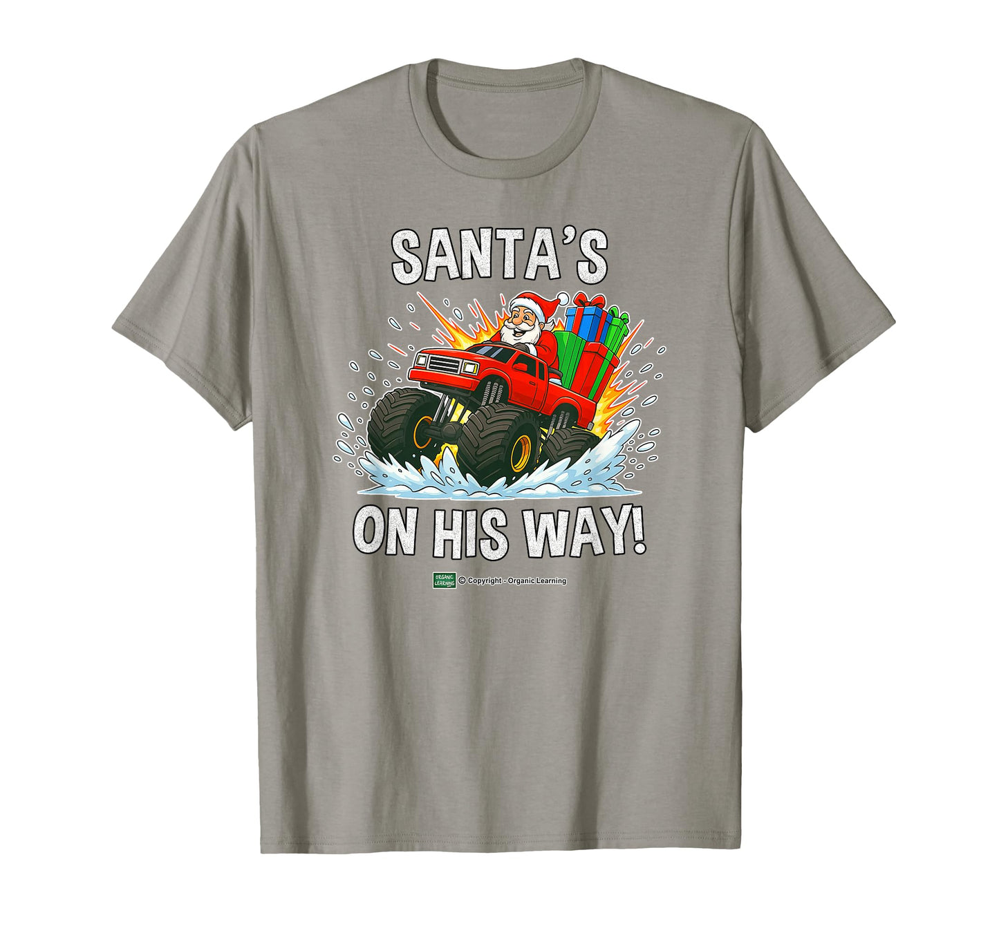 Santa’s On His Way! Fun Red Monster Truck Christmas T-Shirt